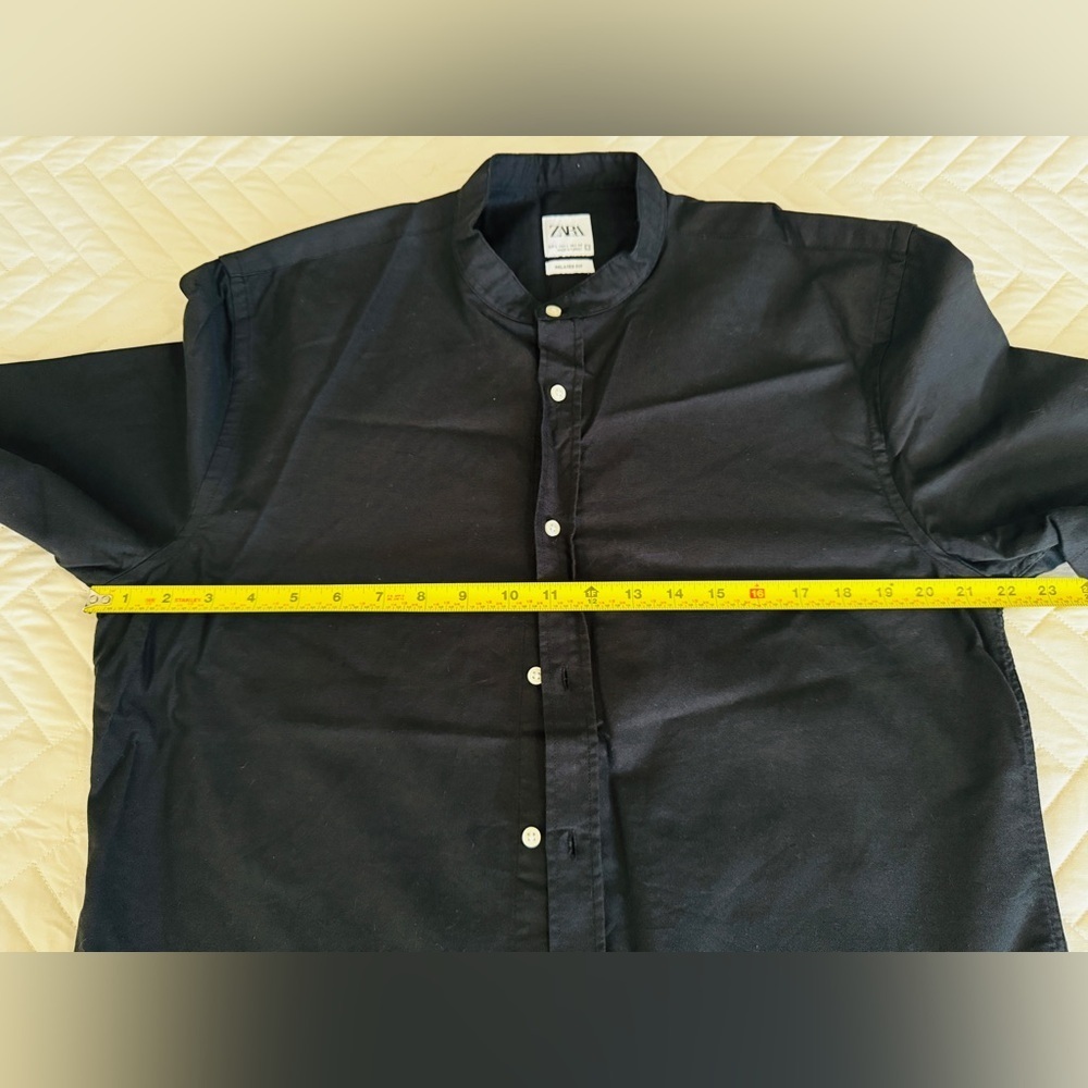 Zara Man Mandarin Collar Button Down Shirt Black Size L Used Great Condition! - Picture 11 of 11
